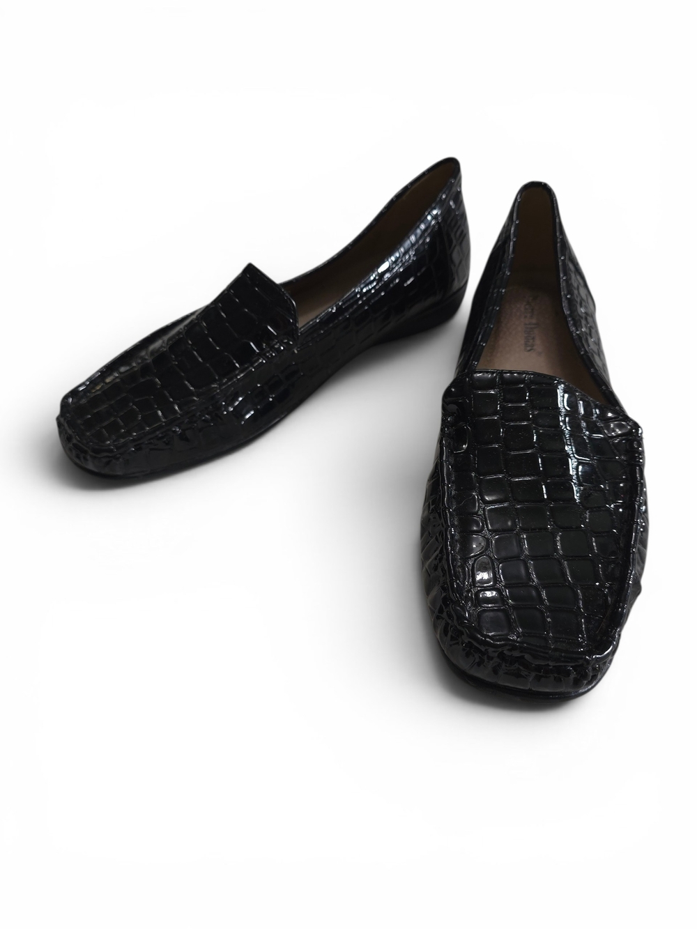 Pierre Dumas Black Croc-Embossed Patent Loafers